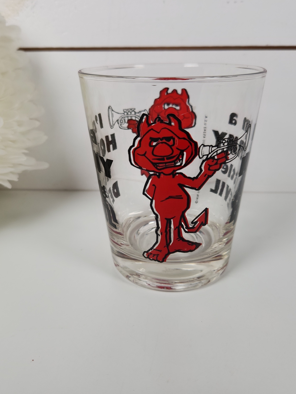 Vintage 1976 I'm a Horny Little Devil Glass, CM Paula Co, Retro Novelty Barware